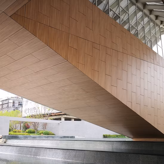 Компактный ламинат, деревянная поверхность, облицовка наружных стен шпоном